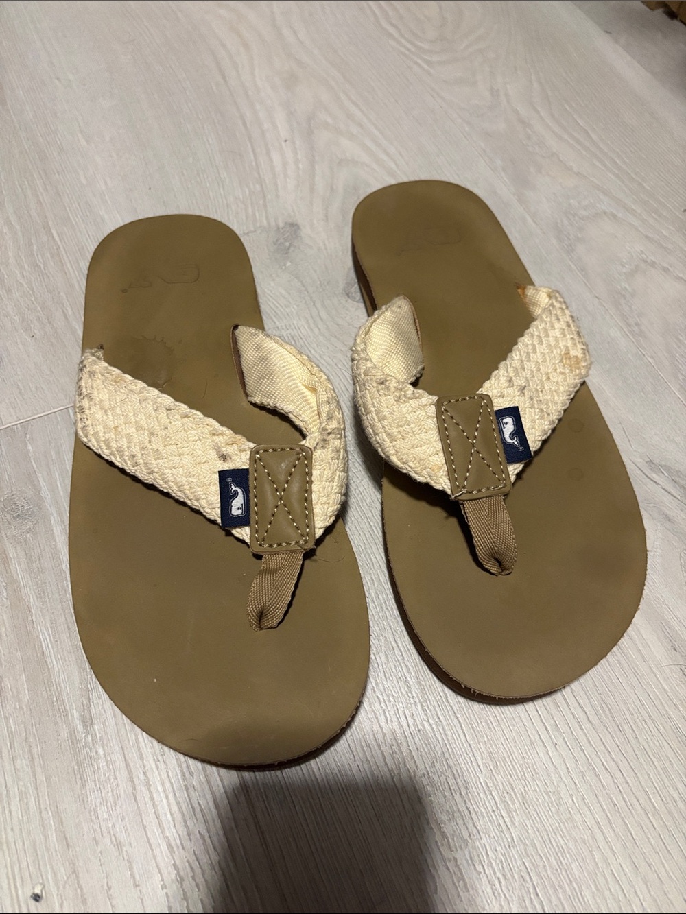 🔥BUNDLESALE Mens 7 Vineyard Vines Tan Cream Braided Flip Flops Sandals Slides